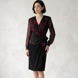 John Roberts Dress Black Burgundy Floral Dark Academia Boho Goth M/L FLAW